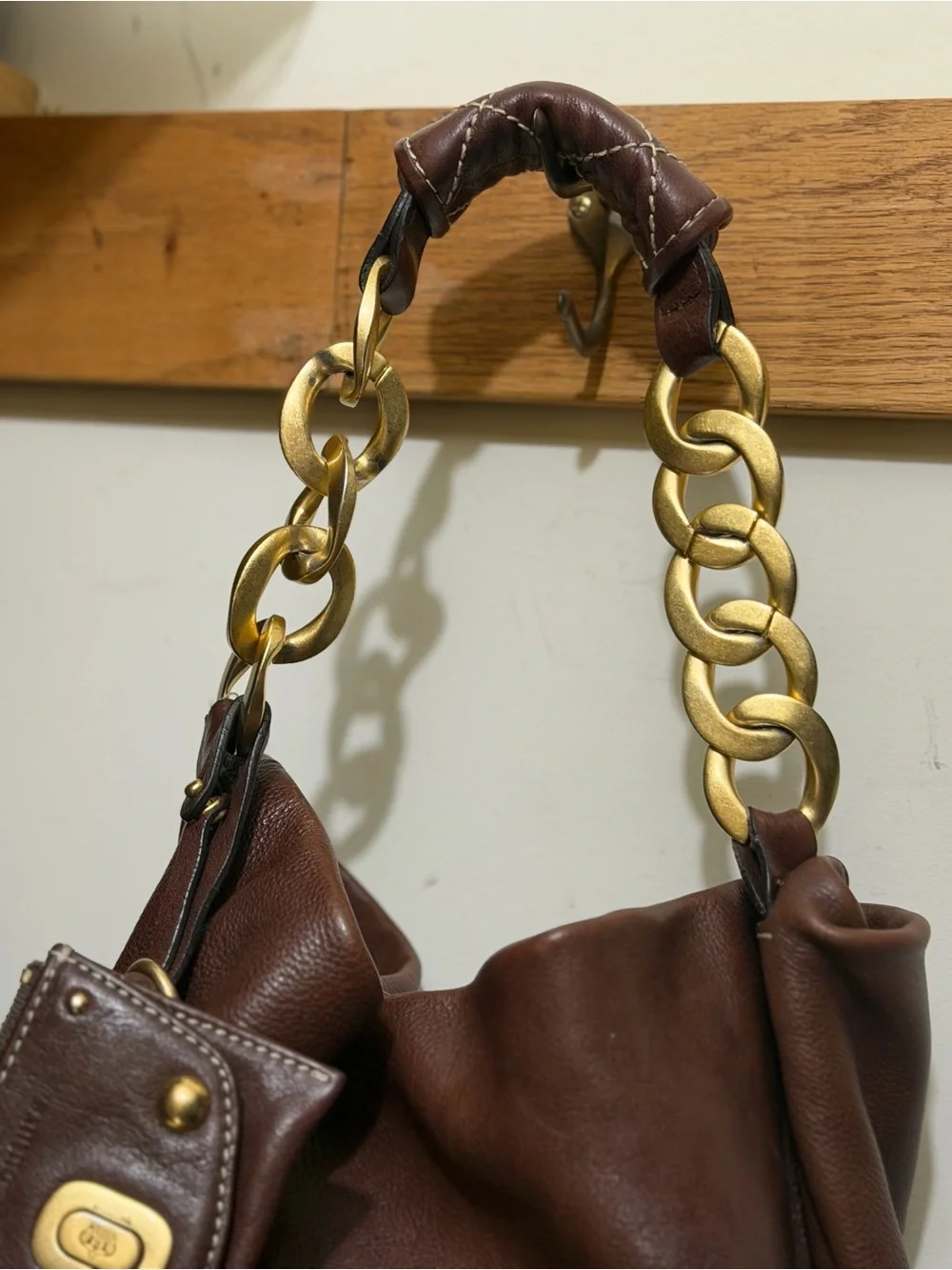 VTG Juicy Couture Brown Leather Hobo Bag Quilted Pocket Pouch Charm Y2K Slouchy